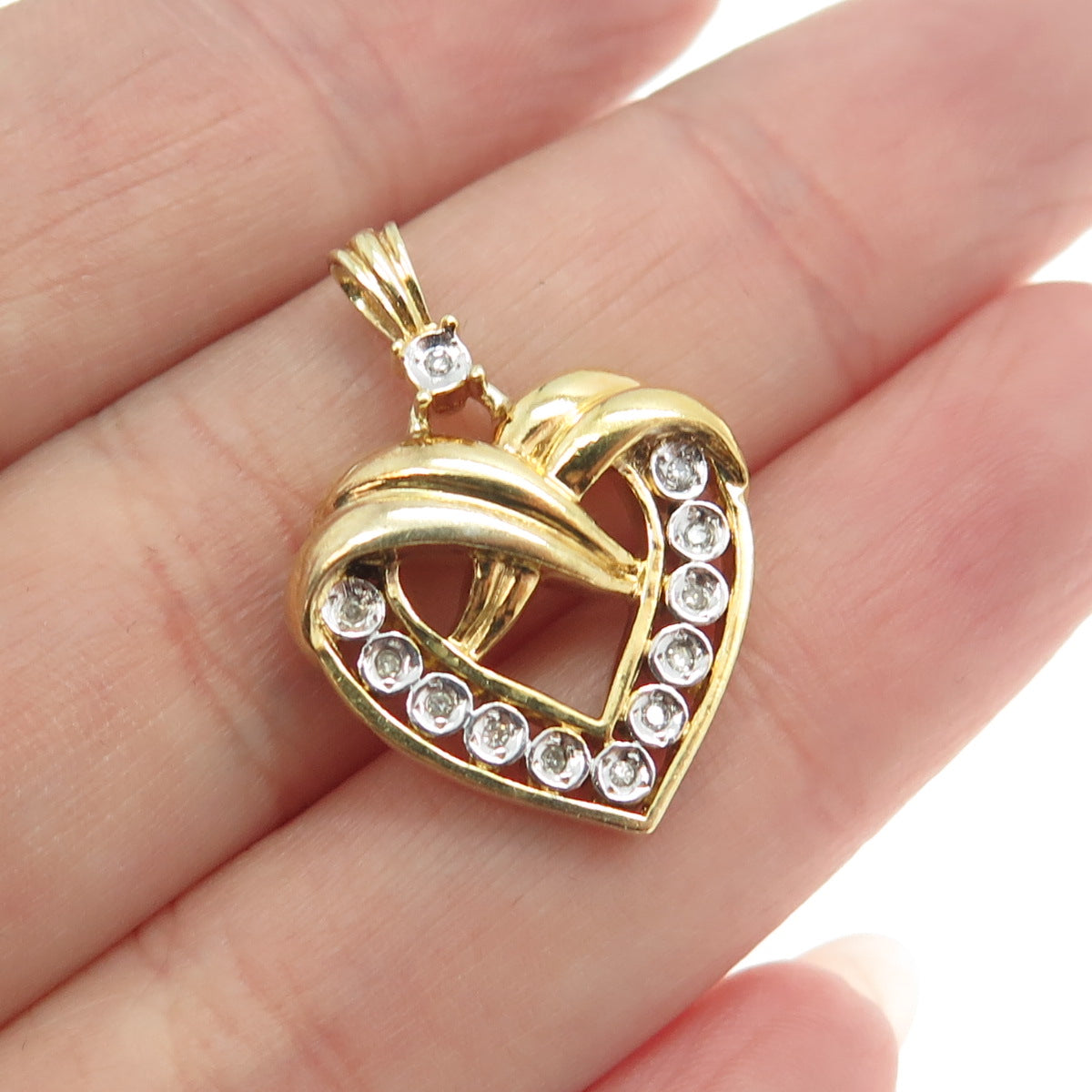 925 Sterling Silver Gold Plated Real Round Diamond "Love Always" Heart Pendant