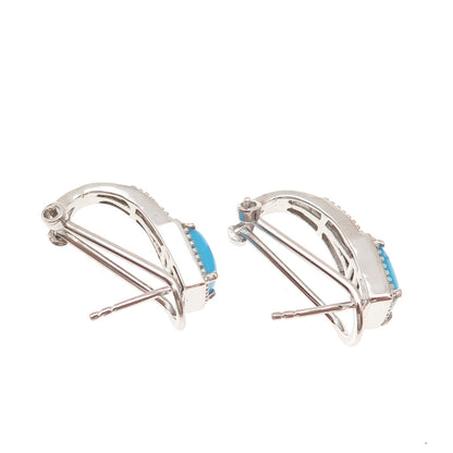 Chuck Clemency Sterling Silver Real Turquoise & White Topaz Omega Back Earrings