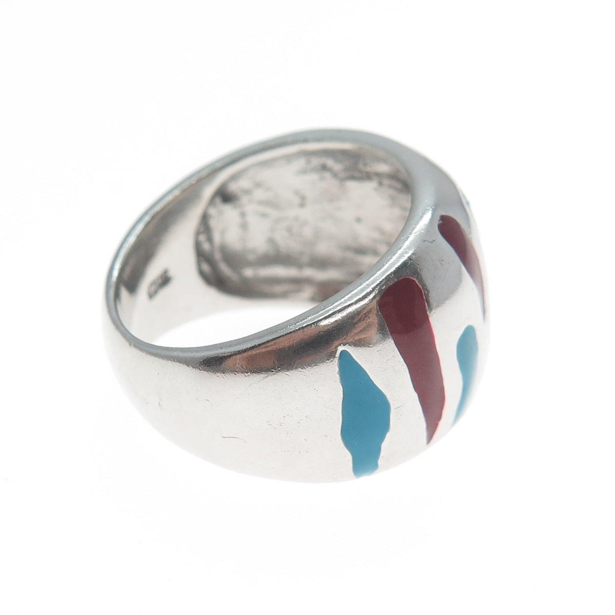 925 Sterling Silver Vintage Enamel Animal Pattern Ring Size 6.75