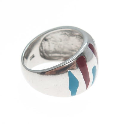 925 Sterling Silver Vintage Enamel Animal Pattern Ring Size 6.75