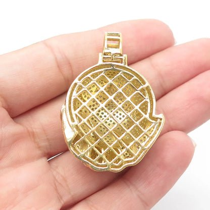 925 Sterling Silver Gold Plated C Z Globe & Flower In Hand Pendant