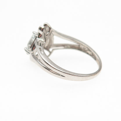 925 Sterling Silver Real Blue Topaz & C Z Teardrop Ring Size 7