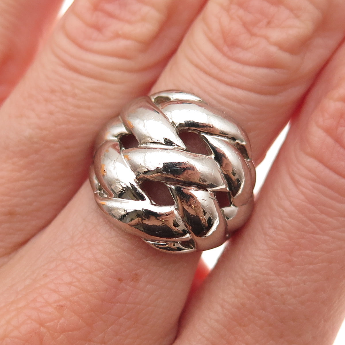 925 Sterling Silver Vintage Modernist Woven Oxidized Ring Size 7