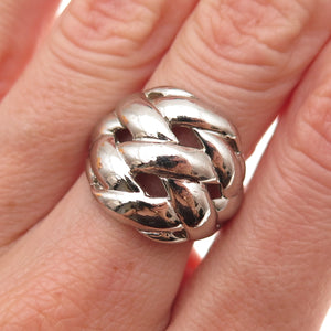 925 Sterling Silver Vintage Modernist Woven Oxidized Ring Size 7