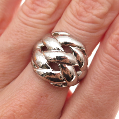 925 Sterling Silver Vintage Modernist Woven Oxidized Ring Size 7