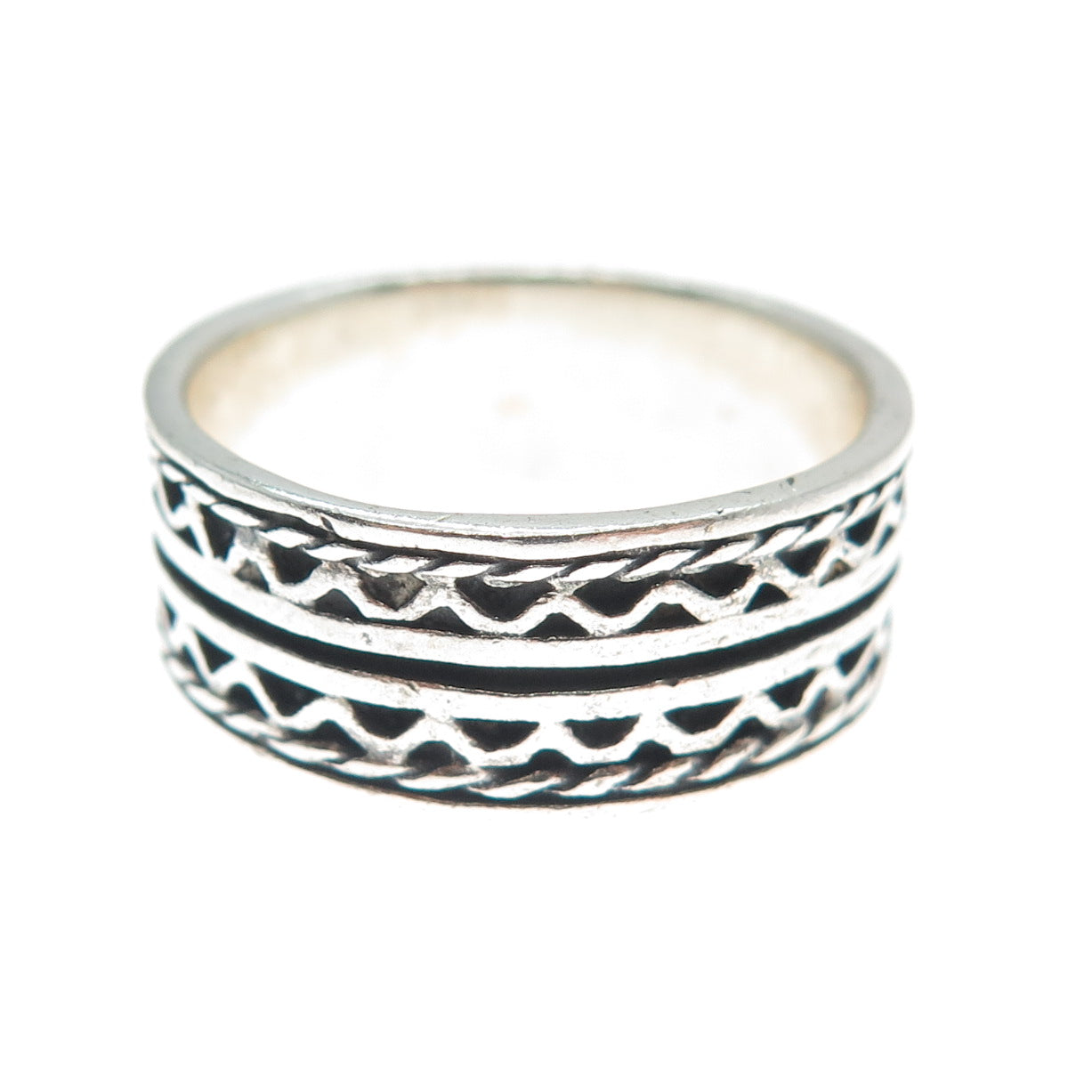 925 Sterling Silver Vintage Zig Zag Oxidized Band Ring Size 8.75