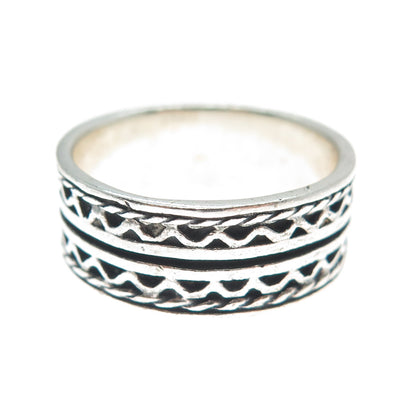 925 Sterling Silver Vintage Zig Zag Oxidized Band Ring Size 8.75
