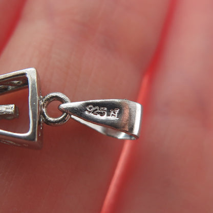 925 Sterling Silver Real Round-Cut Diamond Heart Cross Charm Pendant