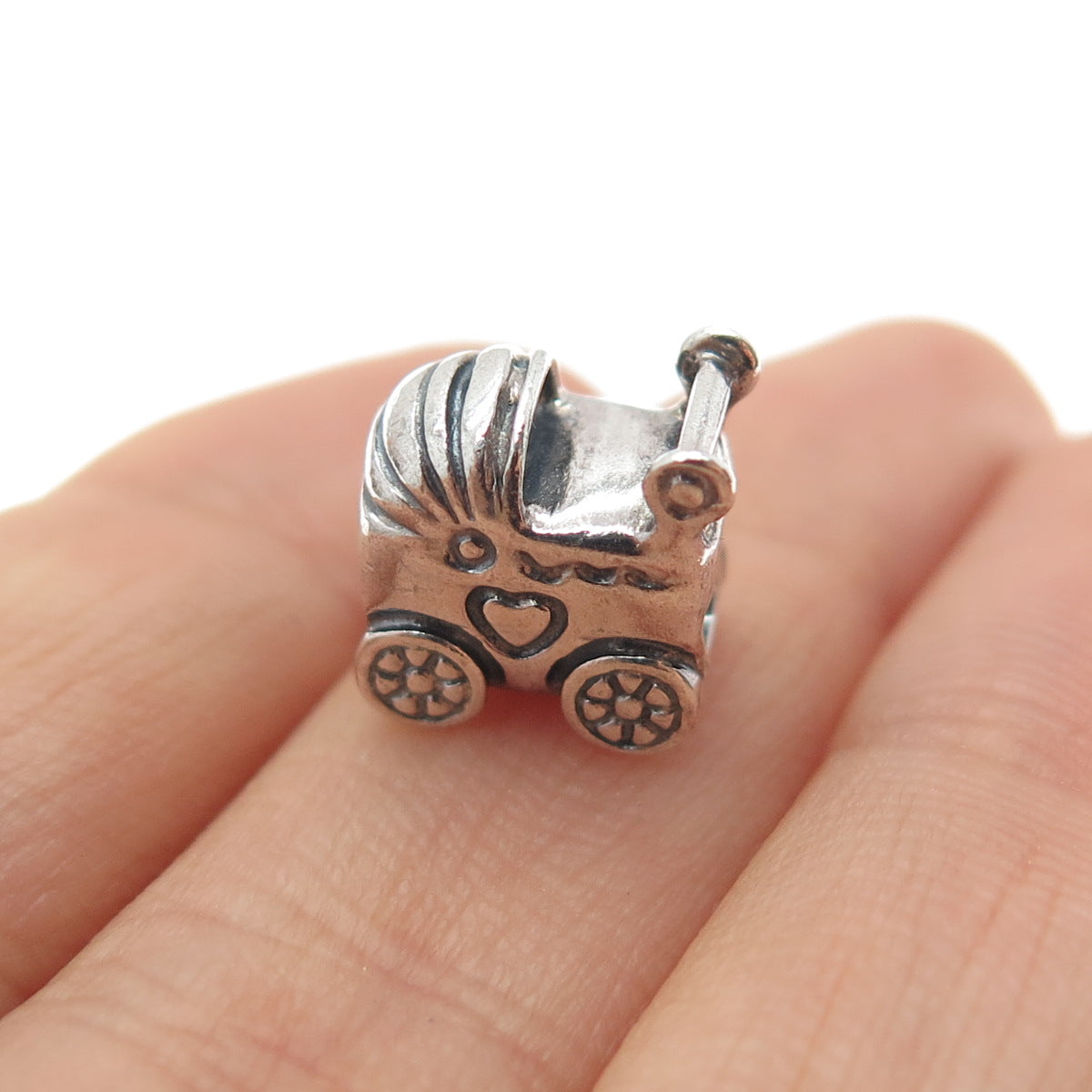 PANDORA 925 Sterling Silver Baby Carriage / Stroller Slide Bead Charm
