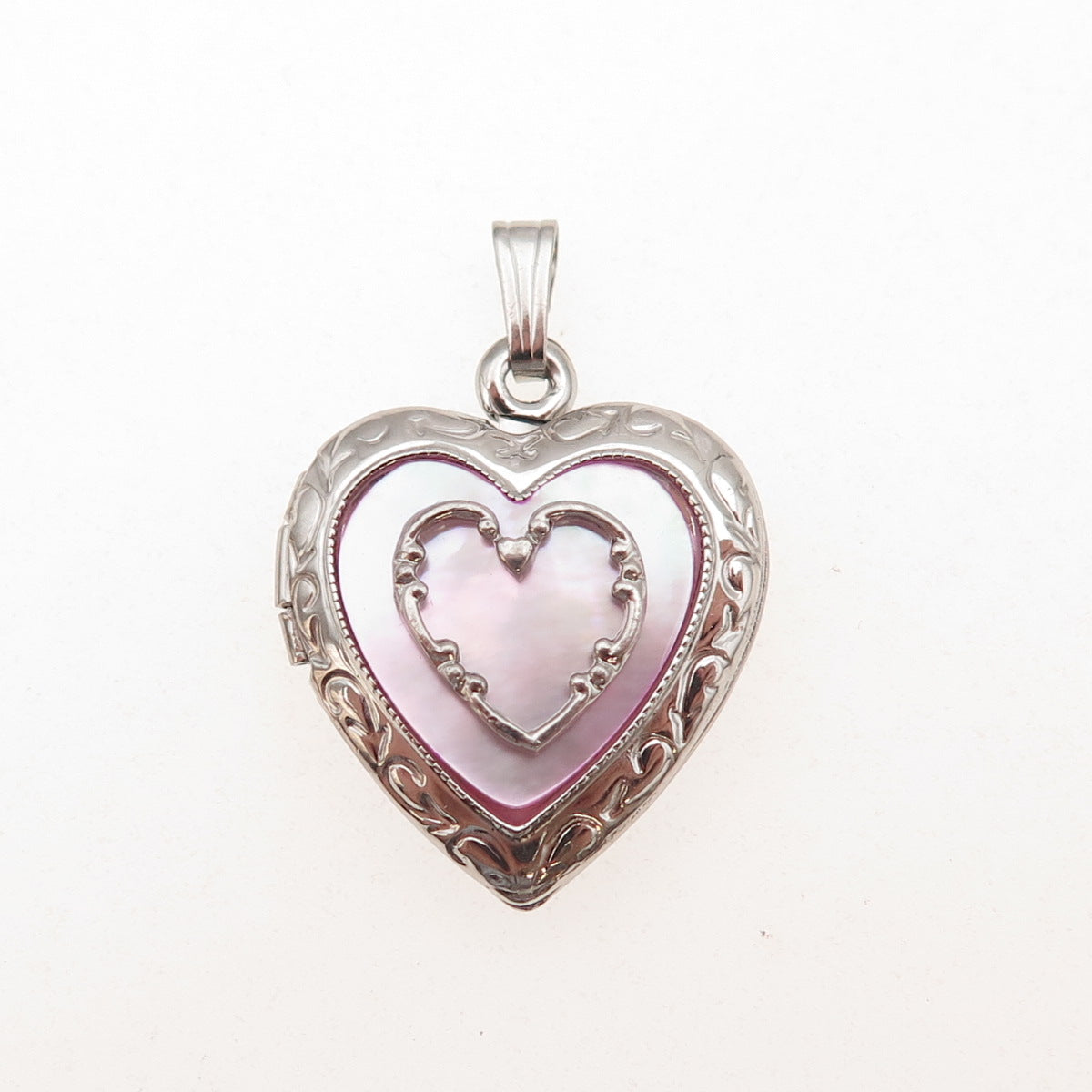 Tru-Kay 925 Sterling Silver Vintage Real MOP Heart Locket Charm Pendant