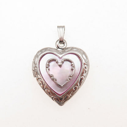 Tru-Kay 925 Sterling Silver Vintage Real MOP Heart Locket Charm Pendant