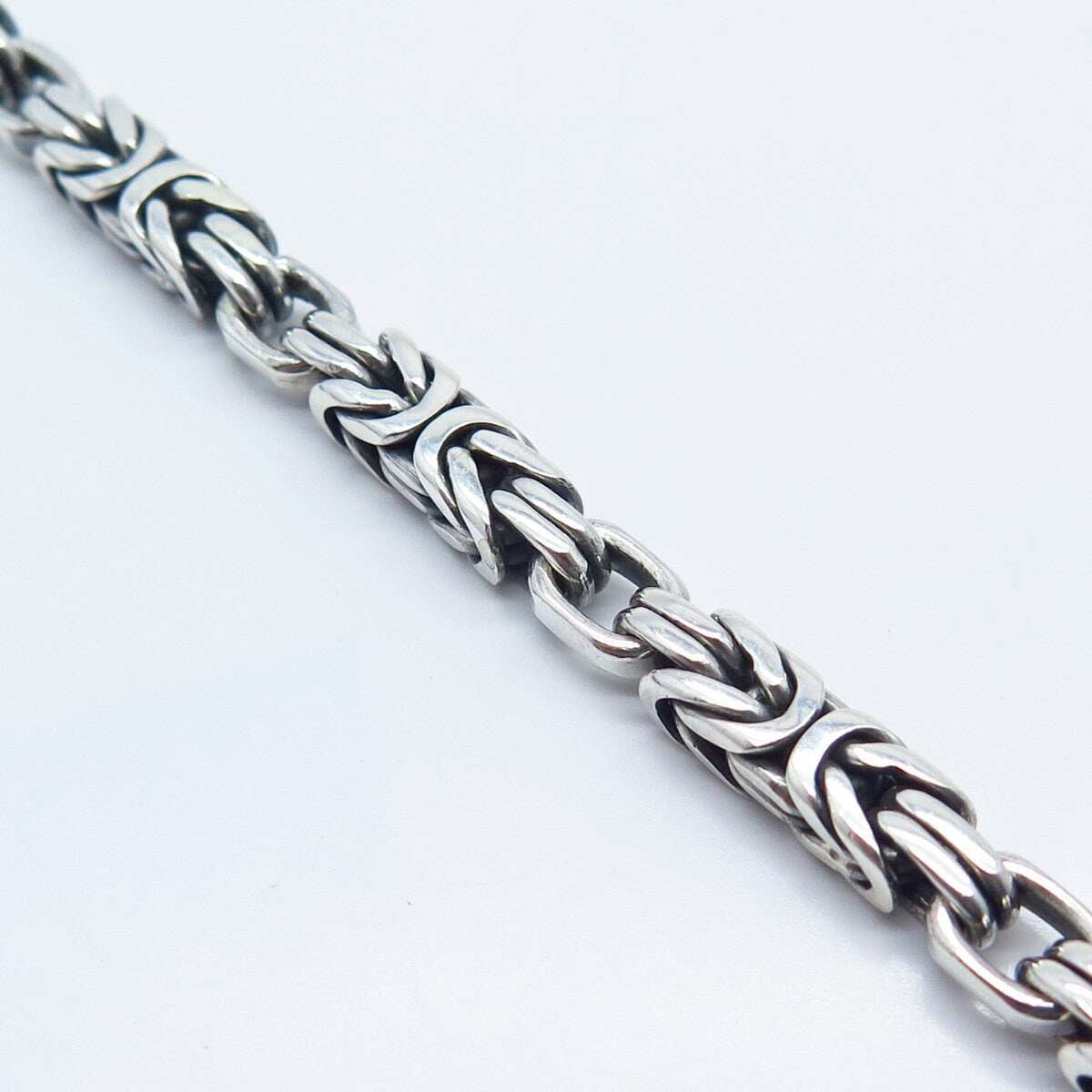 925 Sterling Silver Vintage Square Byzantine Link Bracelet 7"