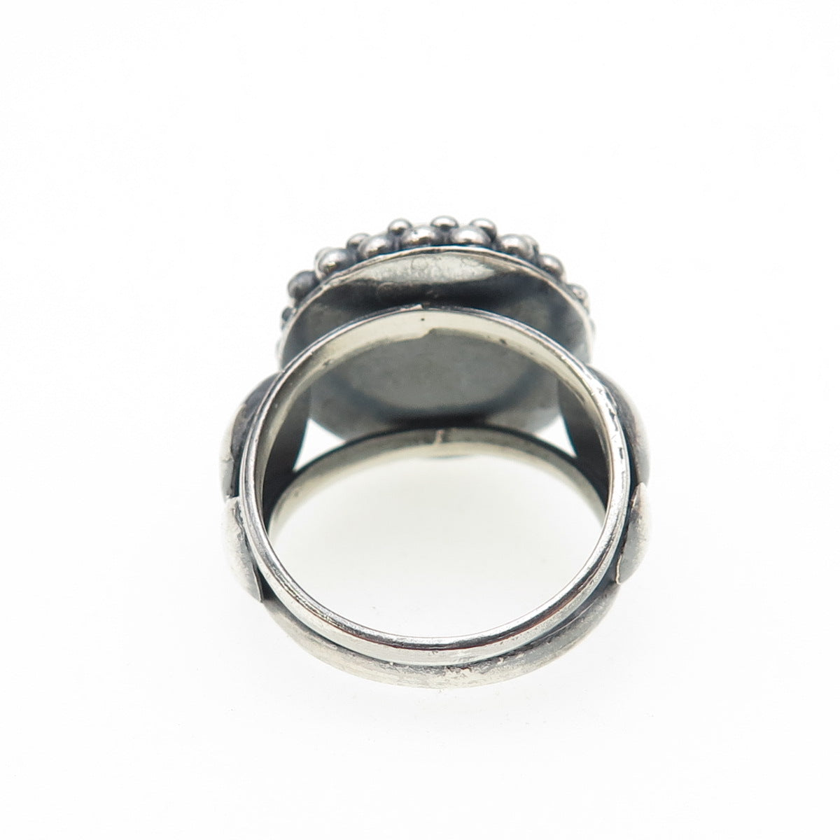 925 Sterling Silver Vintage Real Black Onyx Beaded Oxidized Ring Size 6.5