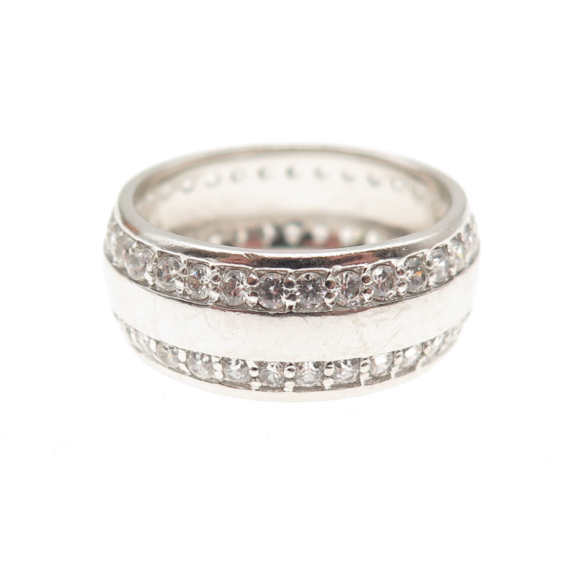 925 Sterling Silver Round-Cut C Z All Around Band Ring Size 7