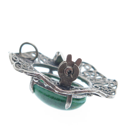 925 Sterling Silver Vintage Faux Turquoise Filigree Oxidized Pin Brooch Pendant