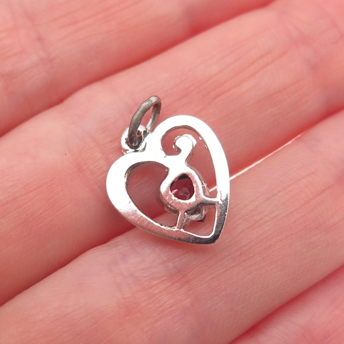 925 Sterling Silver Vintage Purple Rhinestone Heart Mini Charm Pendant