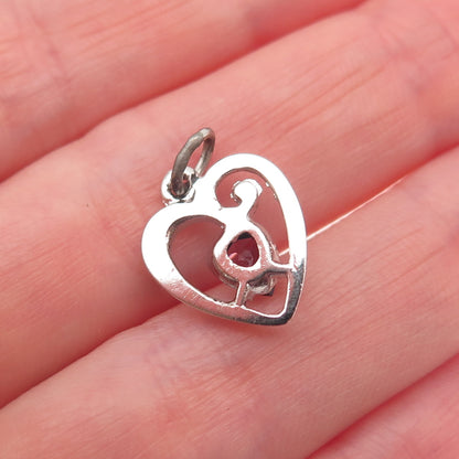 925 Sterling Silver Vintage Purple Rhinestone Heart Mini Charm Pendant