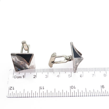 925 Sterling Silver Vintage Mexico Real Black Onyx Modernist Oxidized Cufflinks