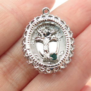 925 Sterling Silver Vintage Nano Emerald St. Thomas Tree of Life Pendant