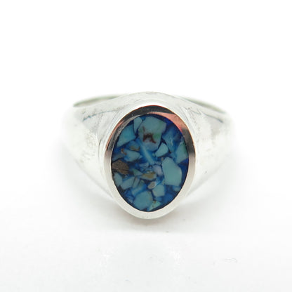 STULLER 925 Sterling Vintage Sleeping Beauty Turquoise Inlay Signet Ring Size 5