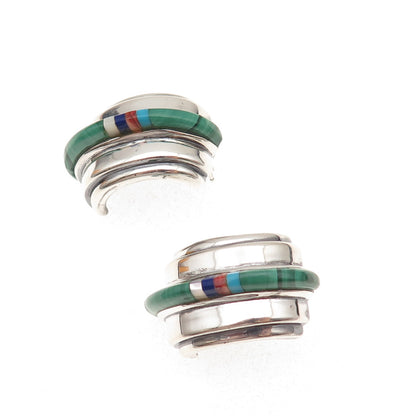 The Cut Above Old Pawn Sterling Silver Vintage 1986 Multi-Gem Tribal Earrings