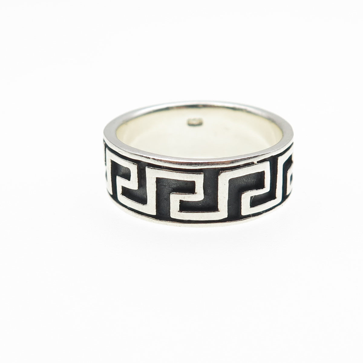 925 Sterling Silver Vintage Greek Key Oxidized Band Ring Size 9.5