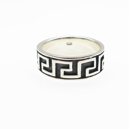 925 Sterling Silver Vintage Greek Key Oxidized Band Ring Size 9.5