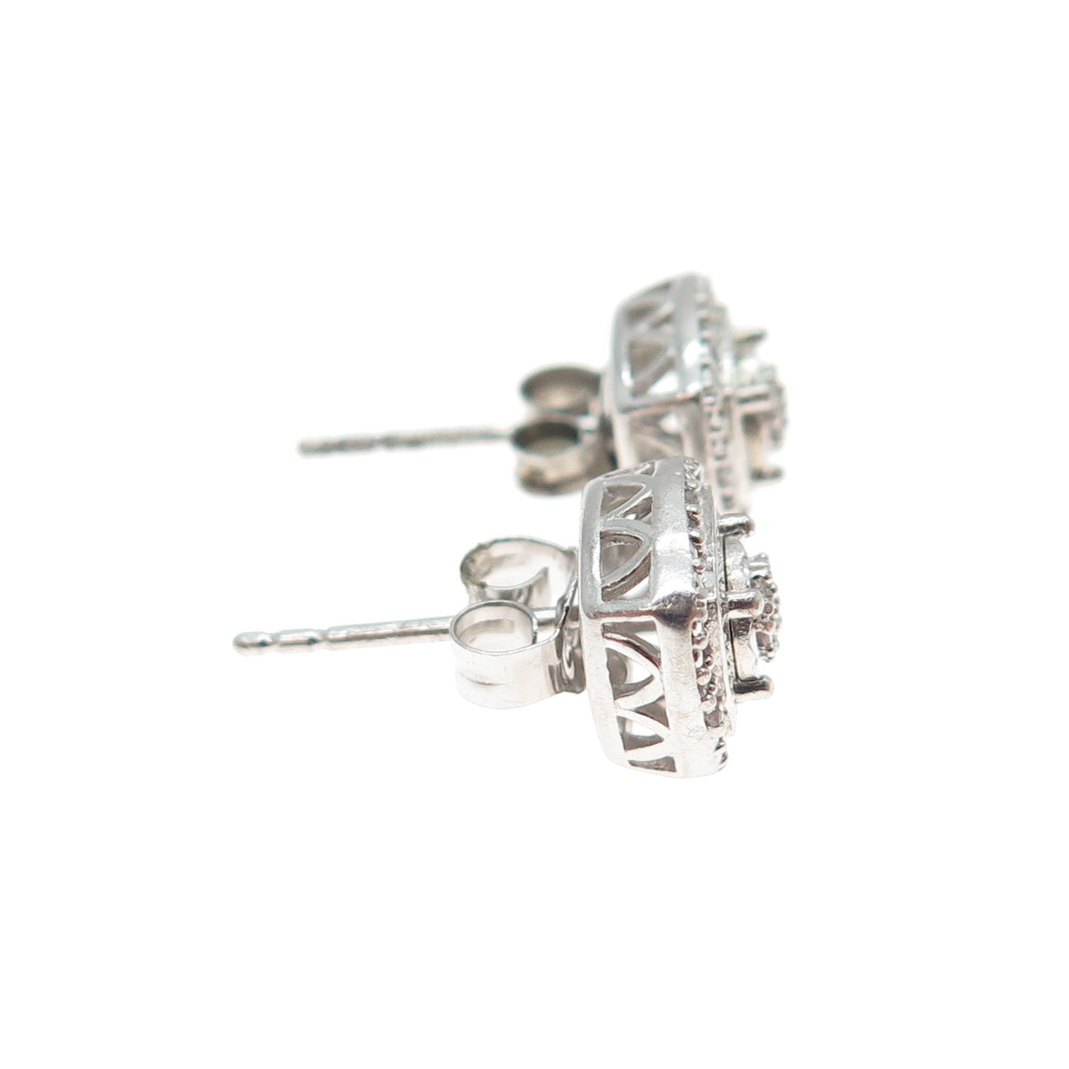 925 Sterling Silver Real Round-Cut Diamond Stud Earrings