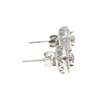 925 Sterling Silver Real Round-Cut Diamond Stud Earrings