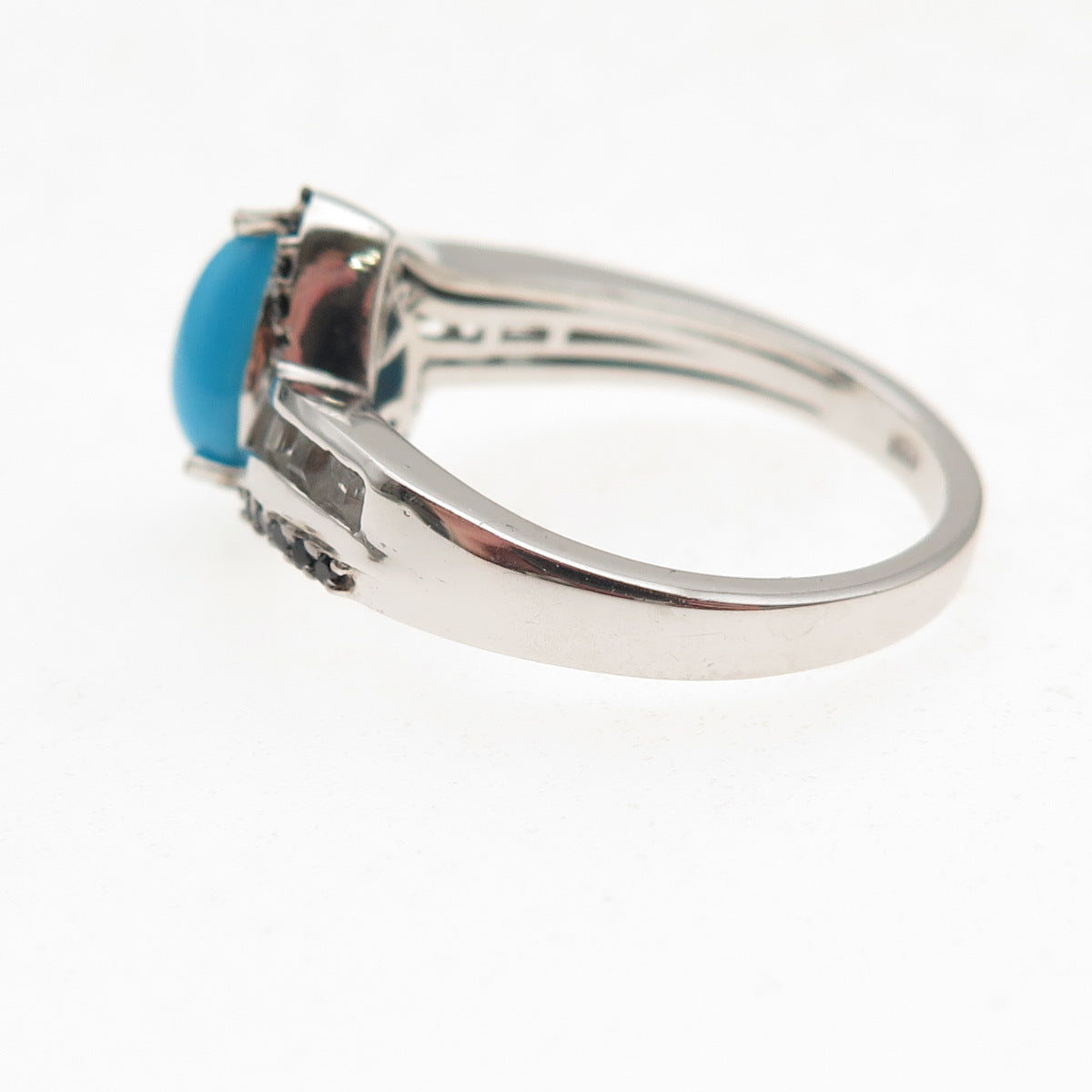 Chuck Clemency 925 Sterling Silver Real Turquoise White Topaz Spinel Ring Size 8