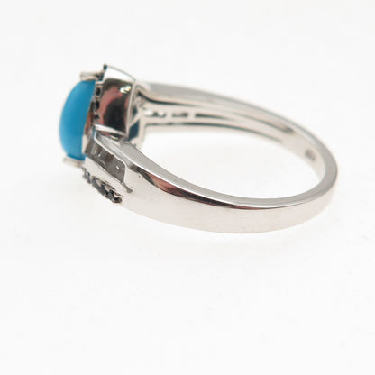 Chuck Clemency 925 Sterling Silver Real Turquoise White Topaz Spinel Ring Size 8