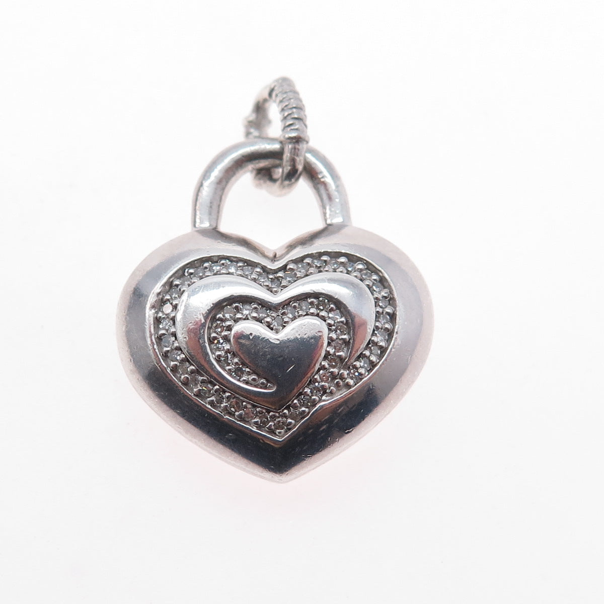 SLV Sadye L Vassil 925 Sterling Silver Real Diamond Heart Charm Pendant