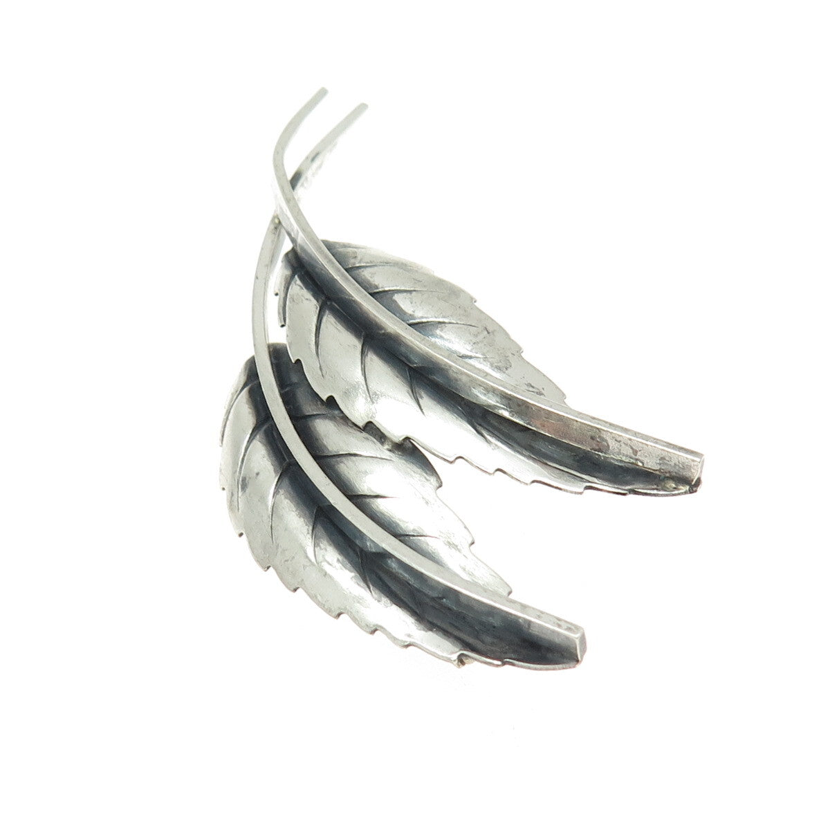 JEWELART 925 Sterling Silver Antique Art Deco Floral Leaves Oxidized Pin Brooch