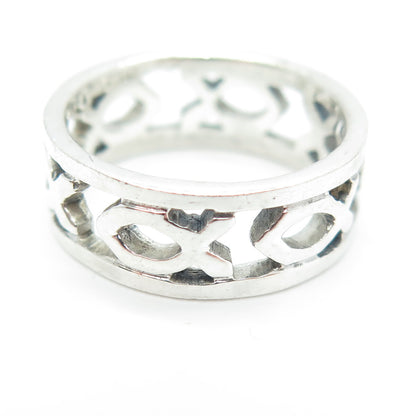 925 Sterling Silver Vintage Ichthys Fish Band Ring Size 7