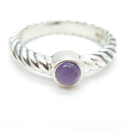 925 Sterling Silver Vintage Real Amethyst Gemstone Twisted Ring Size 8.5