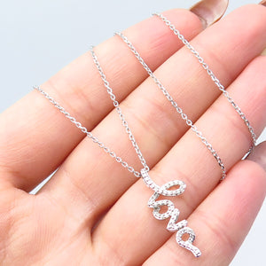 925 Sterling Silver Italy Sun Real White Diamond "Love" Rolo Chain Necklace 20"