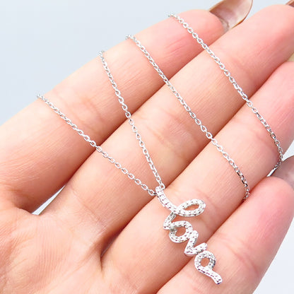 925 Sterling Silver Italy Sun Real White Diamond "Love" Rolo Chain Necklace 20"