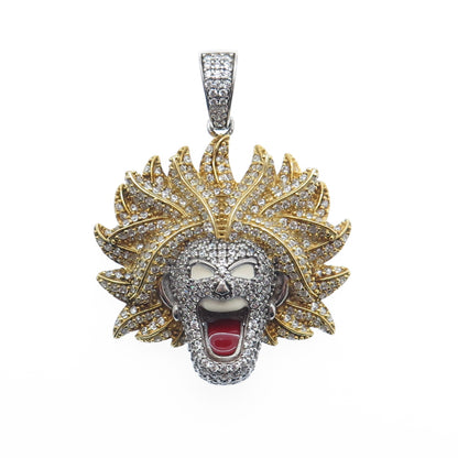 925 Sterling Silver 2-Tone Enamel Round-Cut C Z Super Saiyan Goku Charm Pendant