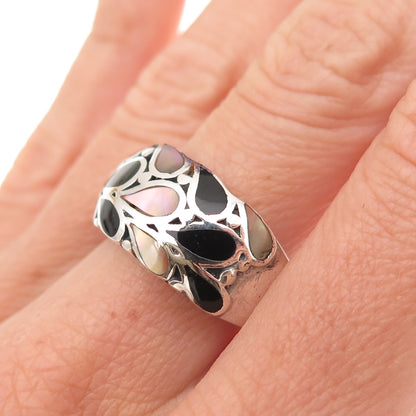 Joseph Cleary 925 Sterling Silver Vintage Real Black Onyx & MOP Ring Size 8