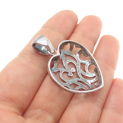 MILOR 925 Sterling Silver Vintage Italy Ornate Heart Oxidized Charm Pendant