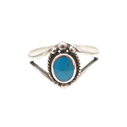 925 Sterling Silver Vintage Real Turquoise Oxidized Ring Size 8