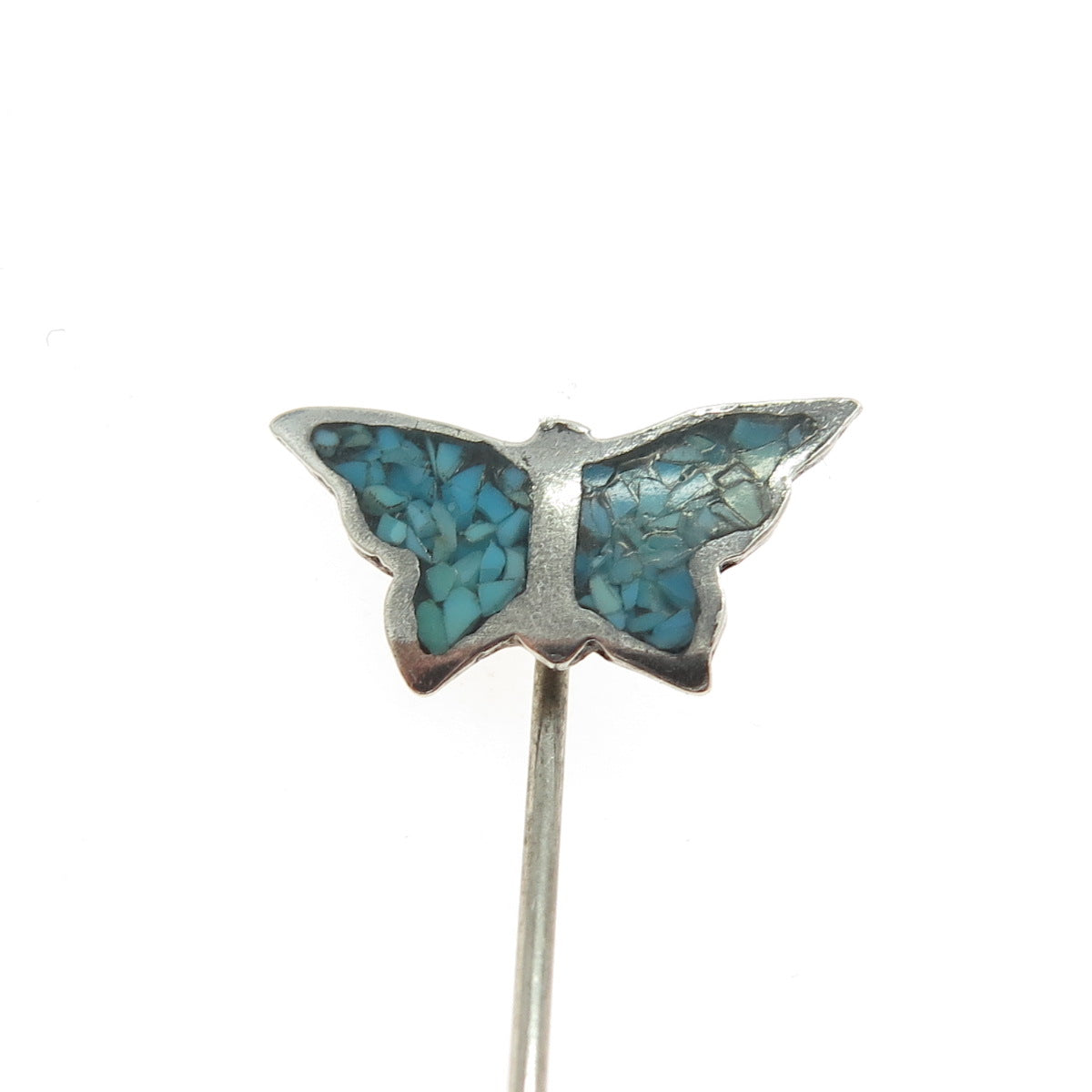 Old Pawn 925 Sterling Silver Vintage Southwestern Turquoise Inlay Butterfly Pin