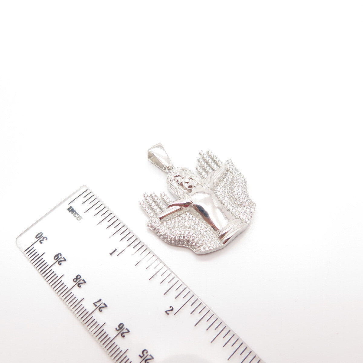 925 Sterling Silver C Z Jesus Hands Religious Pendant