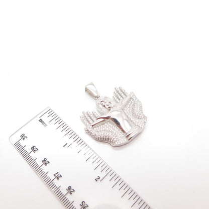 925 Sterling Silver C Z Jesus Hands Religious Pendant