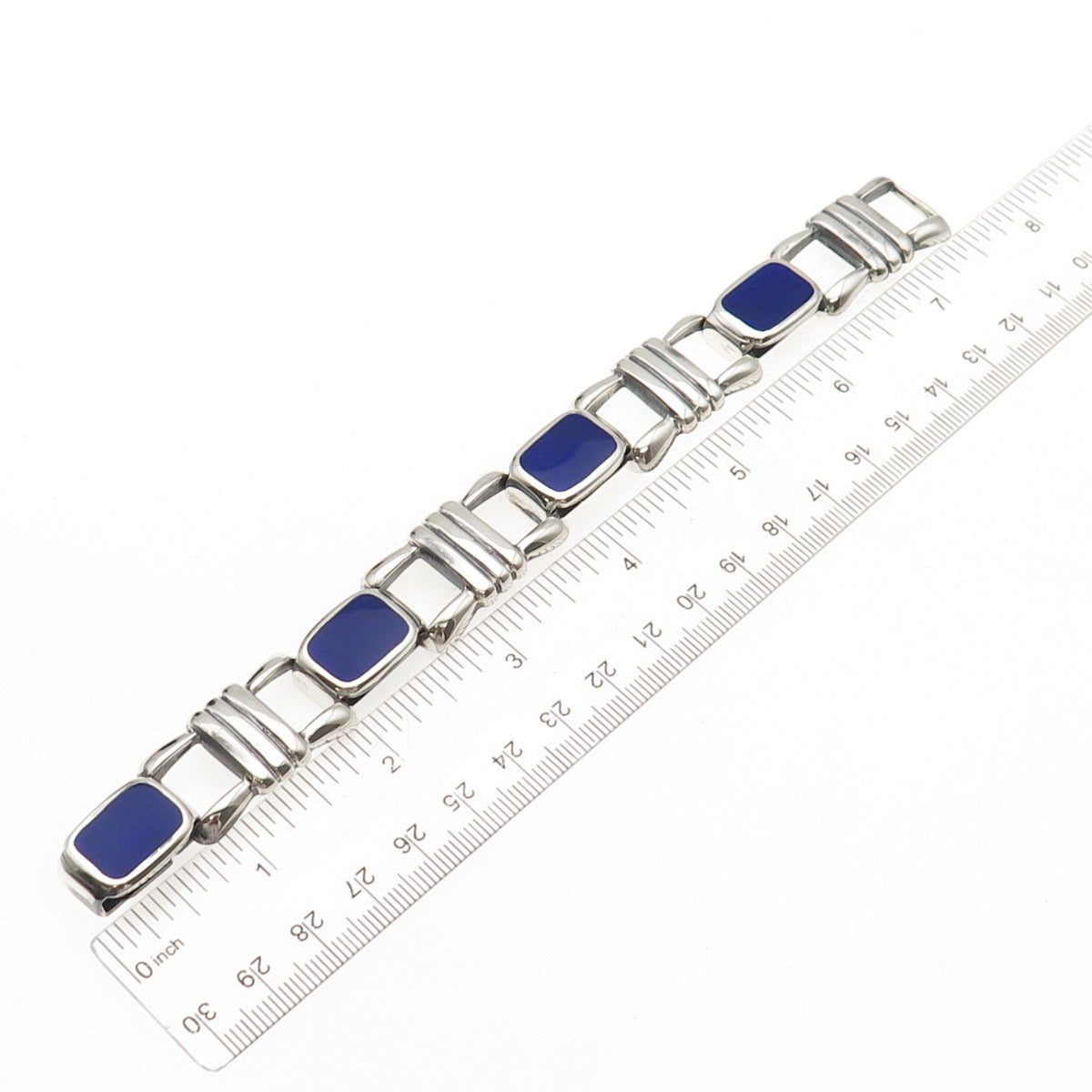 925 Sterling Silver Vintage Italy Real Lapis Heavy 76.4g Anchor Link Bracelet 7"