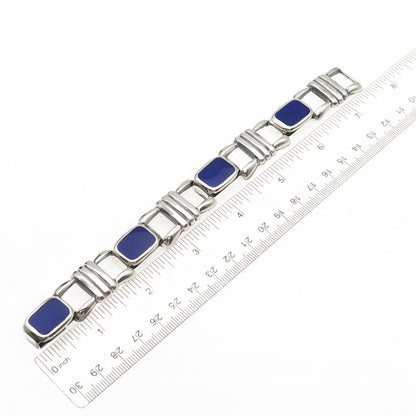 925 Sterling Silver Vintage Italy Real Lapis Heavy 76.4g Anchor Link Bracelet 7"