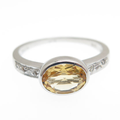925 Sterling Silver Real Round-Cut Diamond & Oval-Cut Citrine Ring Size 8
