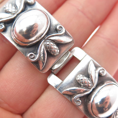 GEORG JENSEN 925 Sterling Silver Antique Acorn Panel Link Bracelet 6.75" #478