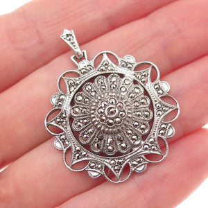 KD Kimler & Daniel 925 Sterling Antique Art Deco Real Marcasite Floral Pendant