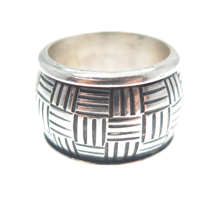 925 Sterling Silver Vintage Cigar Oxidized Wide Band Ring Size 6